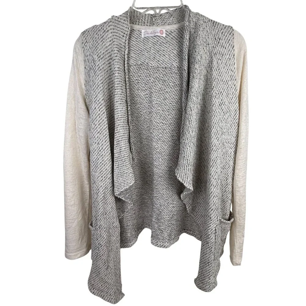 Dahlya Poppa Women's Tier-Draped Long-Sleeve Open-Front Cardigan Sweater Size M